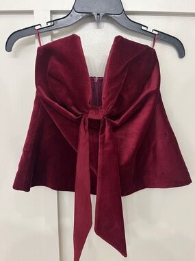 Zara Burgundy Velvet Bow Strapless Top